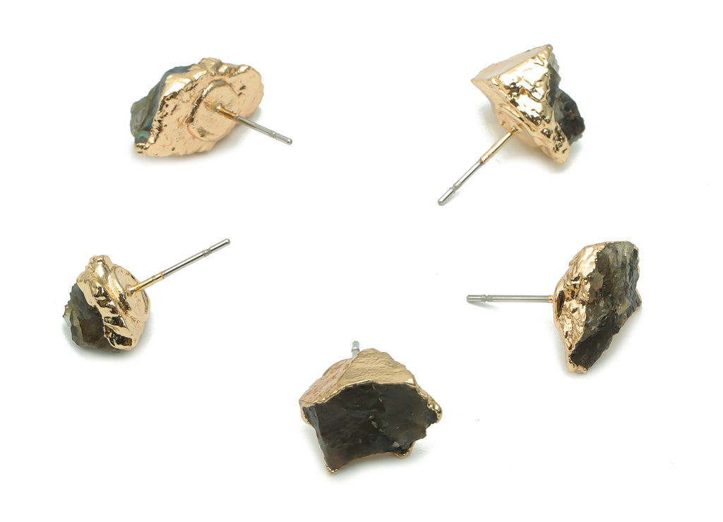 Gray Labradorite Natural Stone Stud - Brass Stone Earring Post - Gold Tone Plated Brass – Stainless Steel Stud - 12.94x10.33x6.22mm– NS1596C - DOMEDBAZAAR