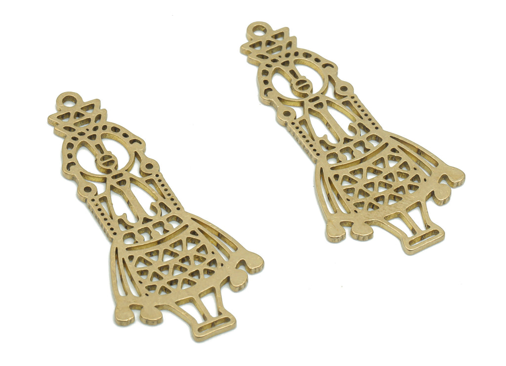 Brass Woman Robot Earring Charms - Raw Brass Woman Robot Pendant - DIY Jewelry Making Supplies - 37.78x18.28x0.84mm - PPA2302 - DOMEDBAZAAR