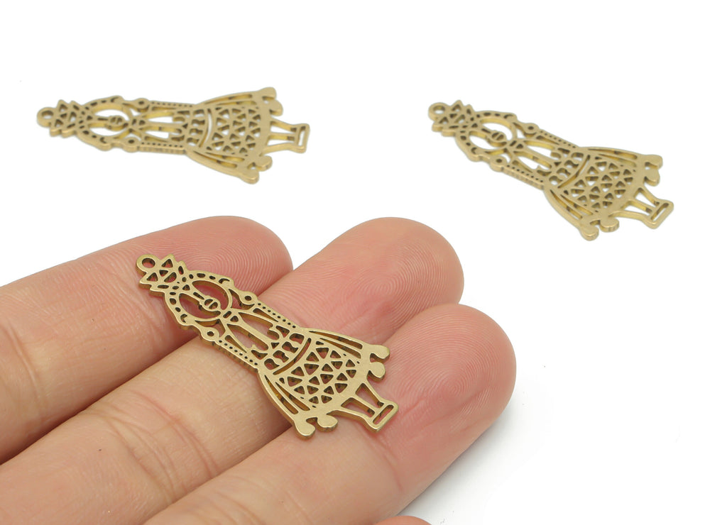 Brass Woman Robot Earring Charms - Raw Brass Woman Robot Pendant - DIY Jewelry Making Supplies - 37.78x18.28x0.84mm - PPA2302 - DOMEDBAZAAR
