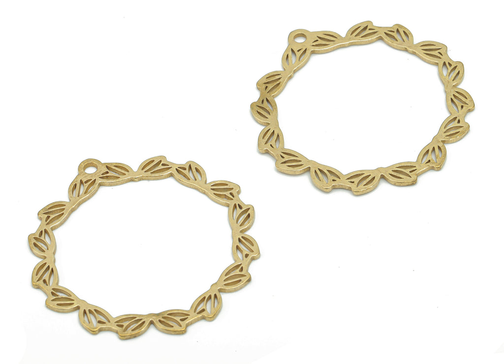 Brass Round Lotus Earring Charms - Raw Brass Flower Circle Pendant - DIY Jewelry Making Supplies - 34.73x33.56x0.87mm - PPA2037 - DOMEDBAZAAR