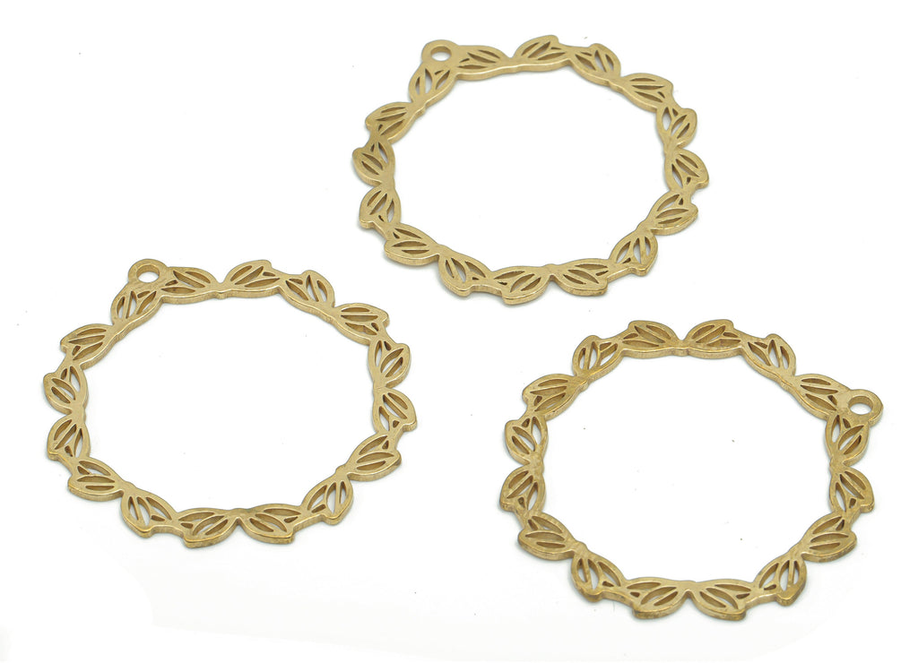 Brass Round Lotus Earring Charms - Raw Brass Flower Circle Pendant - DIY Jewelry Making Supplies - 34.73x33.56x0.87mm - PPA2037 - DOMEDBAZAAR