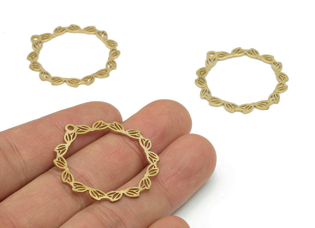Brass Round Lotus Earring Charms - Raw Brass Flower Circle Pendant - DIY Jewelry Making Supplies - 34.73x33.56x0.87mm - PPA2037 - DOMEDBAZAAR