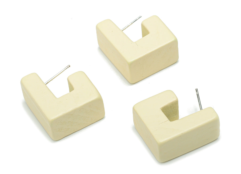 Guger Tree Wood J Earring Stud - Guger Tree Wood Geometry Post - Silver Plated Brass Stud - Jewelry Supplies - 18.99x16.59x10.39mm - BB1151A - DOMEDBAZAAR