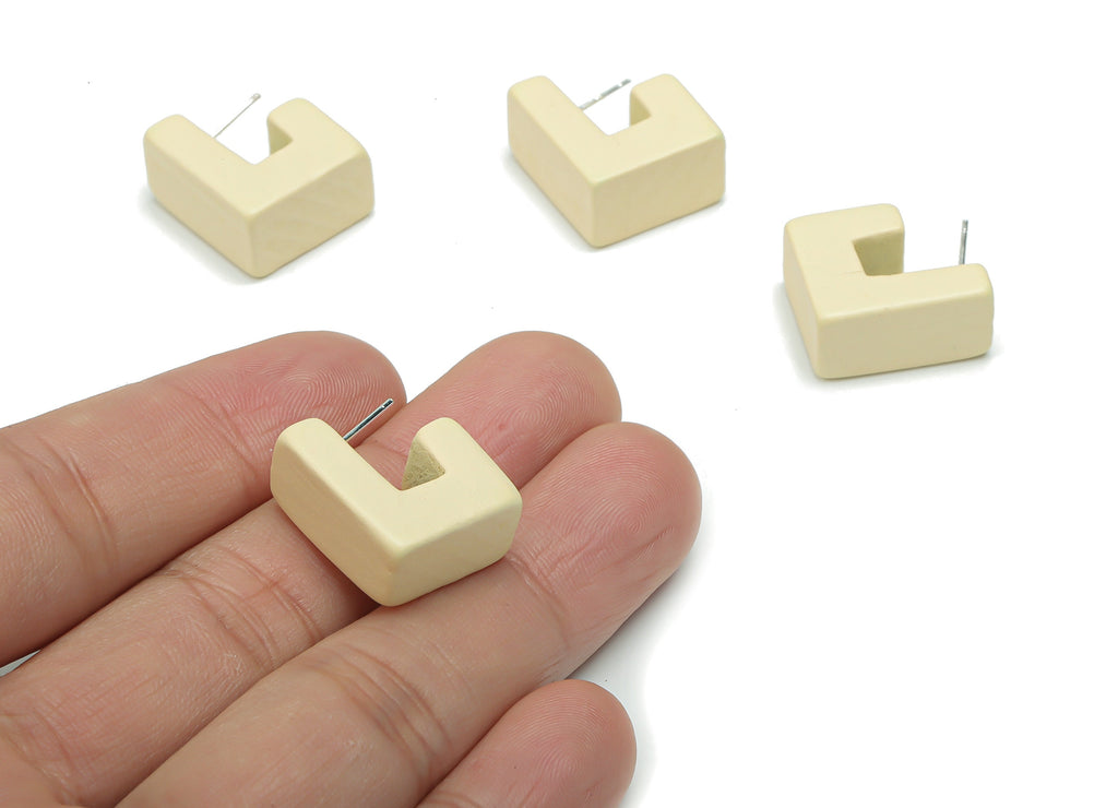 Guger Tree Wood J Earring Stud - Guger Tree Wood Geometry Post - Silver Plated Brass Stud - Jewelry Supplies - 18.99x16.59x10.39mm - BB1151A - DOMEDBAZAAR