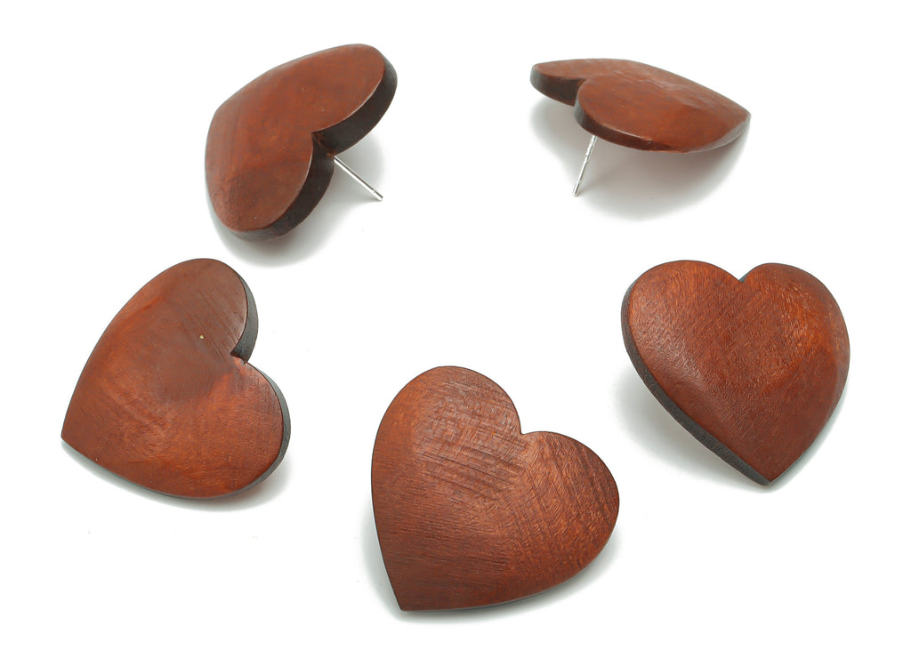 Guger Tree Wood Heart Earring Stud - Guger Tree Wood Heart Post - Silver Plated Brass Stud - Jewelry Supplies - 29.1x26.8x5.19mm - BB1152B - DOMEDBAZAAR