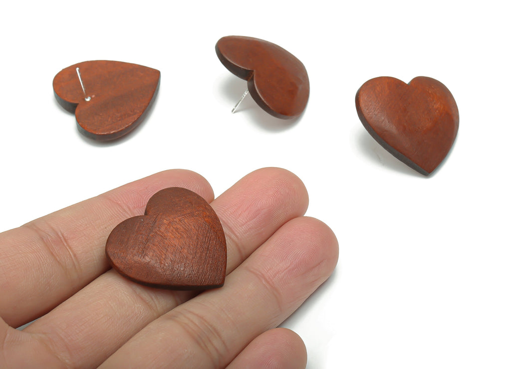Guger Tree Wood Heart Earring Stud - Guger Tree Wood Heart Post - Silver Plated Brass Stud - Jewelry Supplies - 29.1x26.8x5.19mm - BB1152B - DOMEDBAZAAR