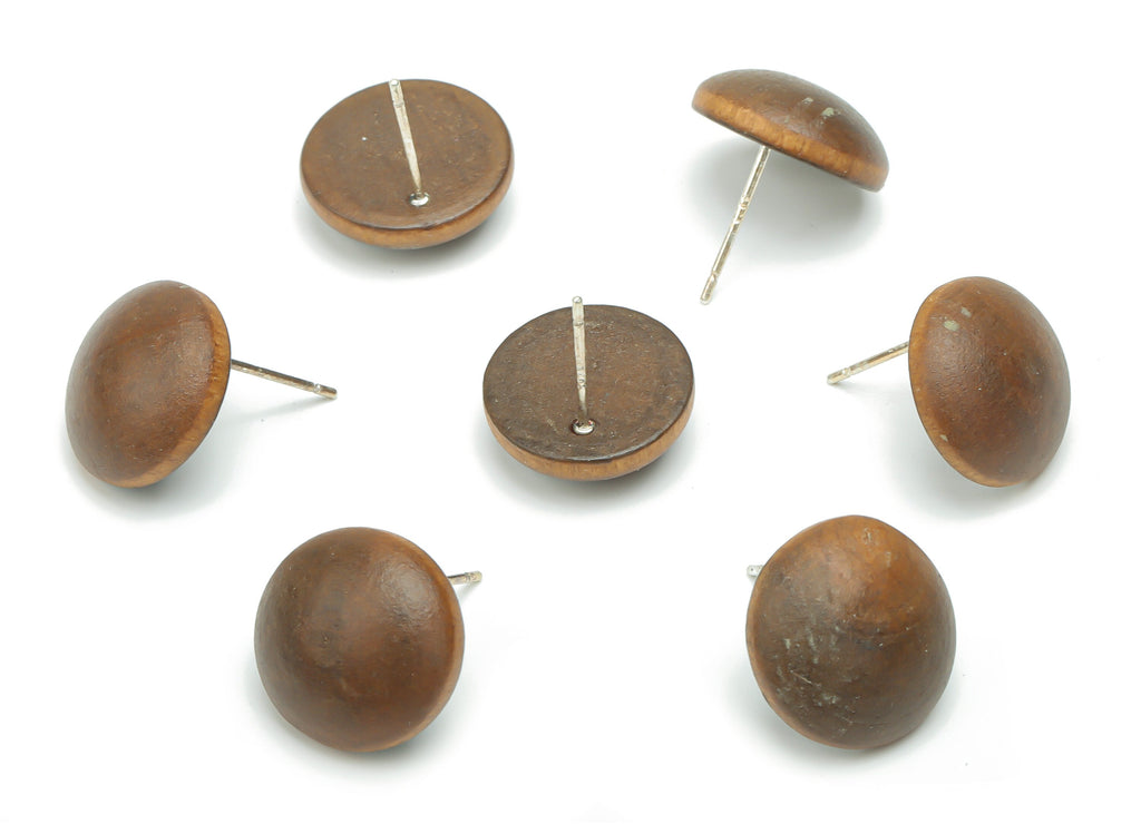 Poplar Plywood Round Earring Stud - Poplar Plywood Circle Post - Silver Plated Brass Stud - Jewelry Supplies - 14.52x14.52x5.2mm - BB1163A - DOMEDBAZAAR