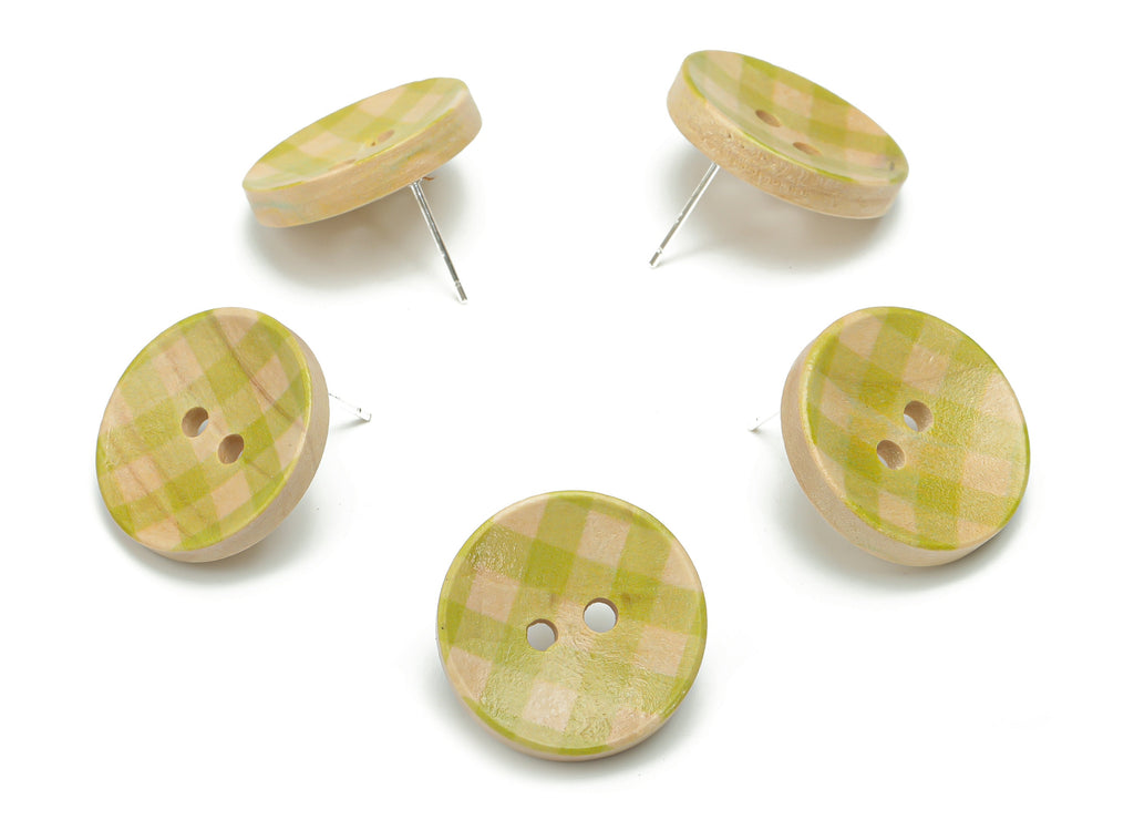 Guger Tree Wood Buttons Earring Stud - Guger Tree Wood Round Button Earring Post - Silver Plated Brass Stud - 20.12x20.12x4.6mm - BB1153 - DOMEDBAZAAR