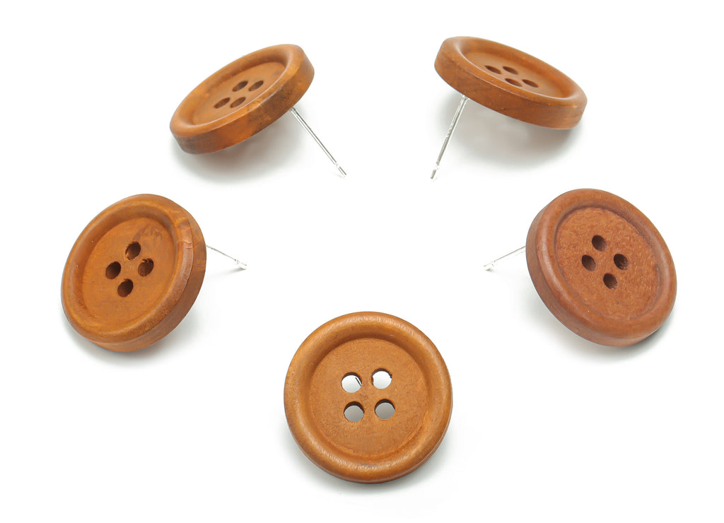Guger Tree Wood Buttons Earring Stud - Guger Tree Wood Button Round Post - Silver Plated Brass Stud - Jewelry Supplies - 20x20x4.2mm -BB1154 - DOMEDBAZAAR