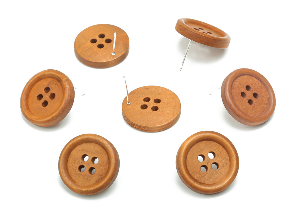 Guger Tree Wood Buttons Earring Stud - Guger Tree Wood Button Round Post - Silver Plated Brass Stud - Jewelry Supplies - 20x20x4.2mm -BB1154 - DOMEDBAZAAR