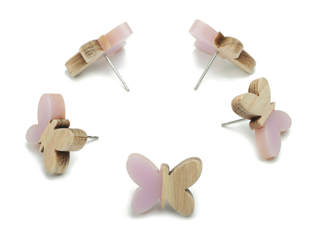 Natural Wood Butterfly Earring Stud - Resin Butterfly Post - 316 Surgical Stainless Steel - Jewelry Supplies - 17.87x13.77x3.78mm - BB1165A - DOMEDBAZAAR