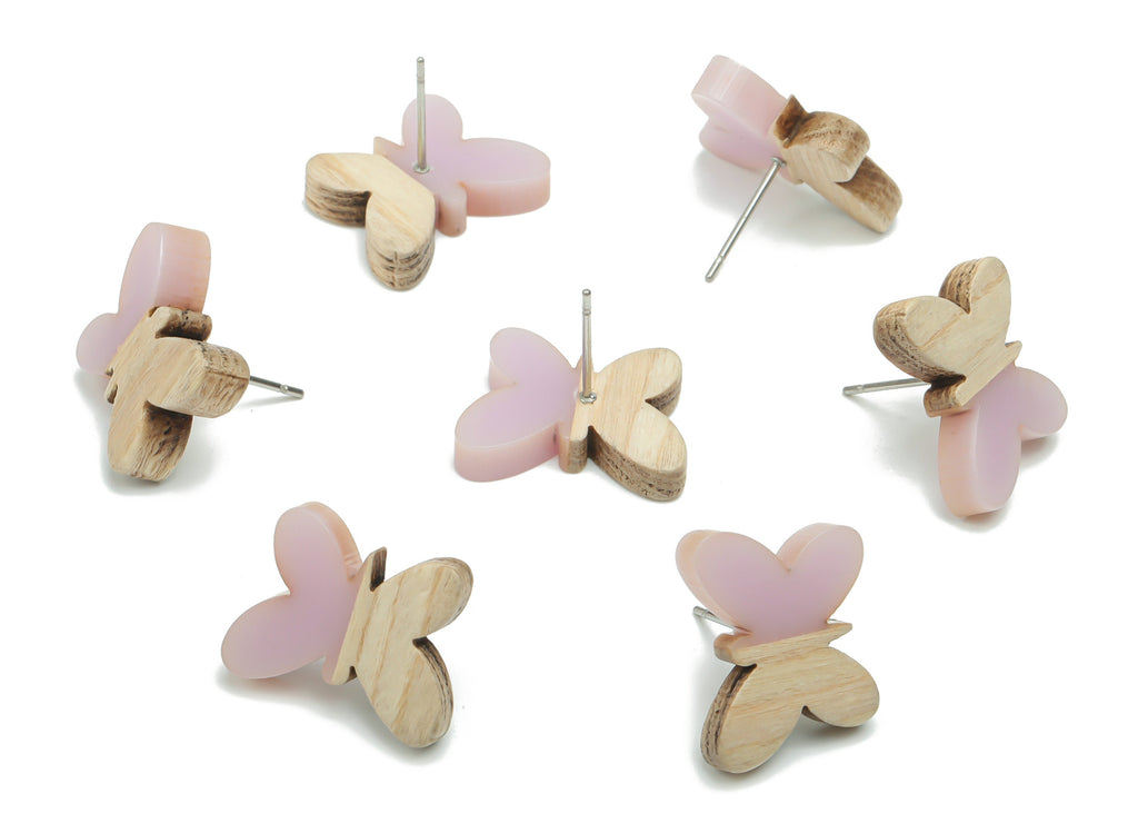 Natural Wood Butterfly Earring Stud - Resin Butterfly Post - 316 Surgical Stainless Steel - Jewelry Supplies - 17.87x13.77x3.78mm - BB1165A - DOMEDBAZAAR