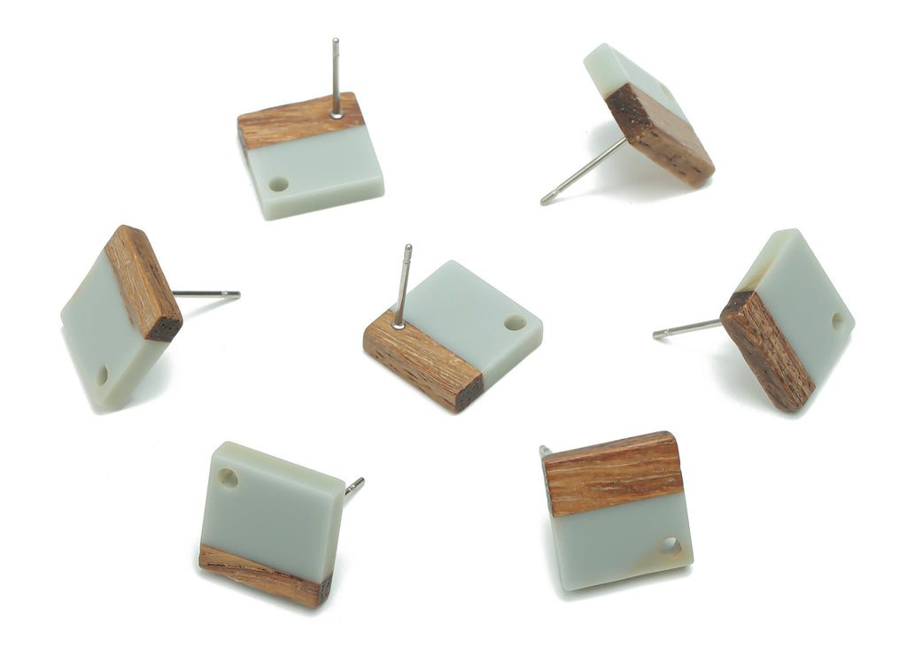 Natural Wood Square Earring Stud - Resin Square Post - 316 Surgical Stainless Steel - Jewelry Making Supplies - 11.96x11.88x3.52mm - BB1164D - DOMEDBAZAAR