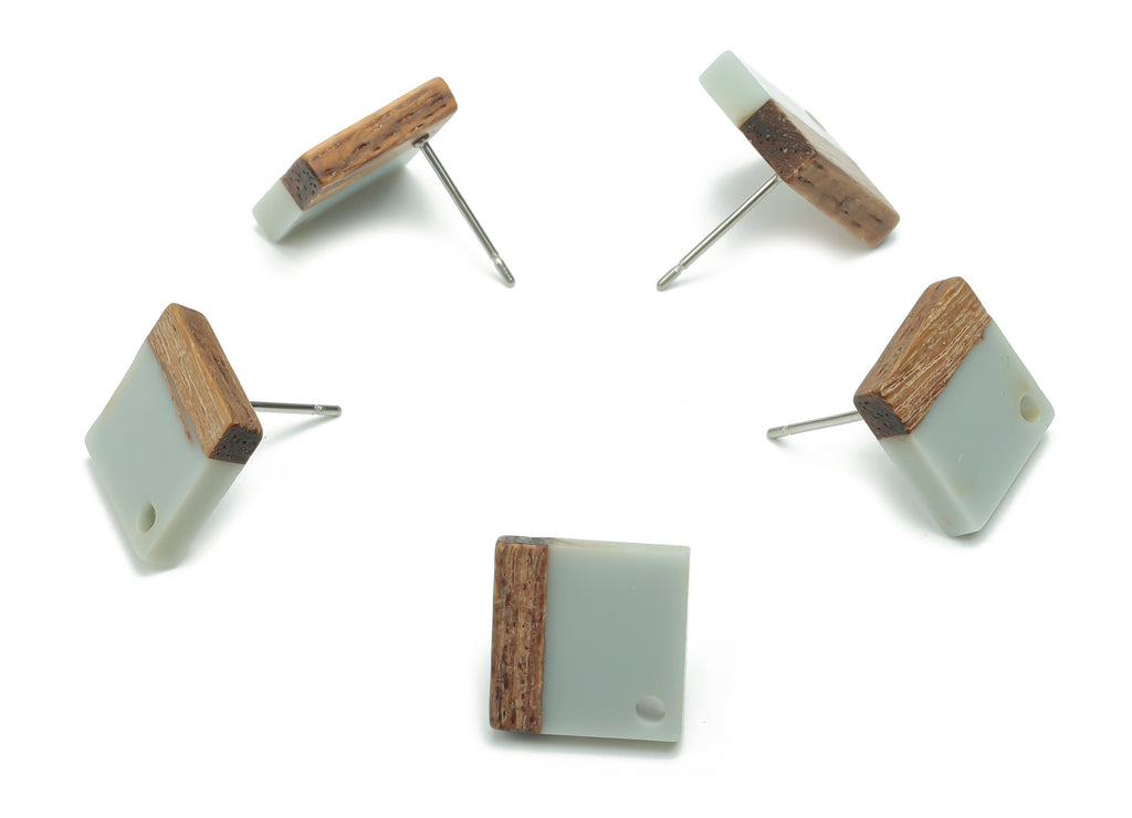 Natural Wood Square Earring Stud - Resin Square Post - 316 Surgical Stainless Steel - Jewelry Making Supplies - 11.96x11.88x3.52mm - BB1164D - DOMEDBAZAAR