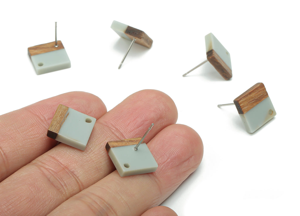 Natural Wood Square Earring Stud - Resin Square Post - 316 Surgical Stainless Steel - Jewelry Making Supplies - 11.96x11.88x3.52mm - BB1164D - DOMEDBAZAAR
