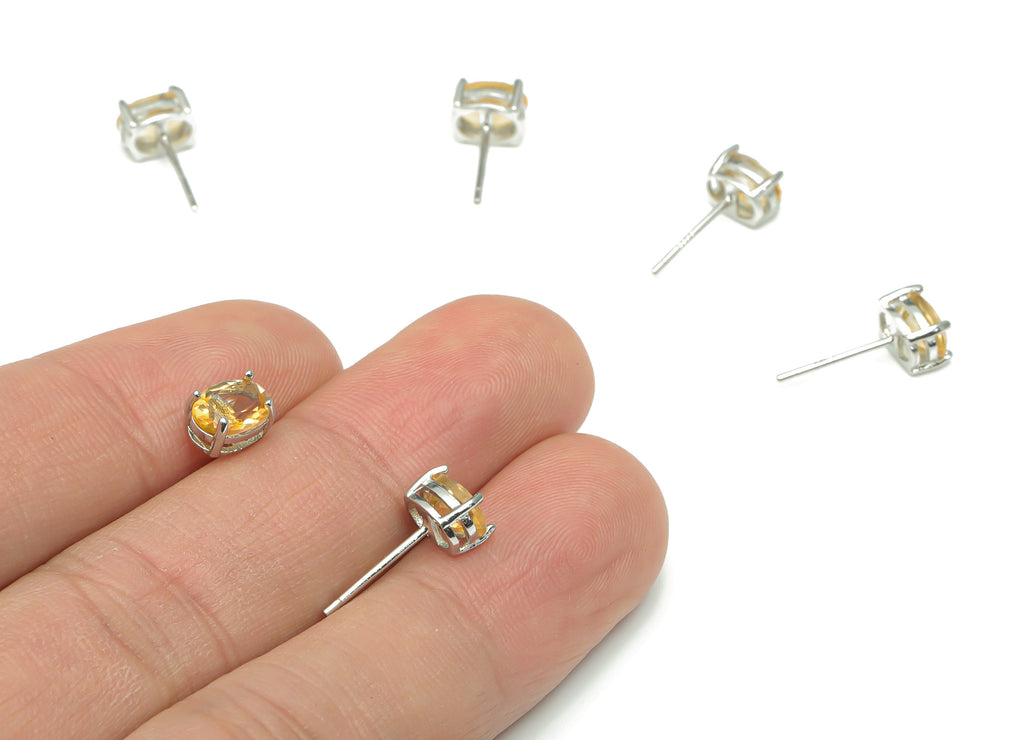 Sterling Silver Citrine Stud Earrings - Oval Natural Stone Earring Post - 925 Silver Earrings - Minimalist Style - 7.24x5.16x4.4mm – SI1005C - DOMEDBAZAAR