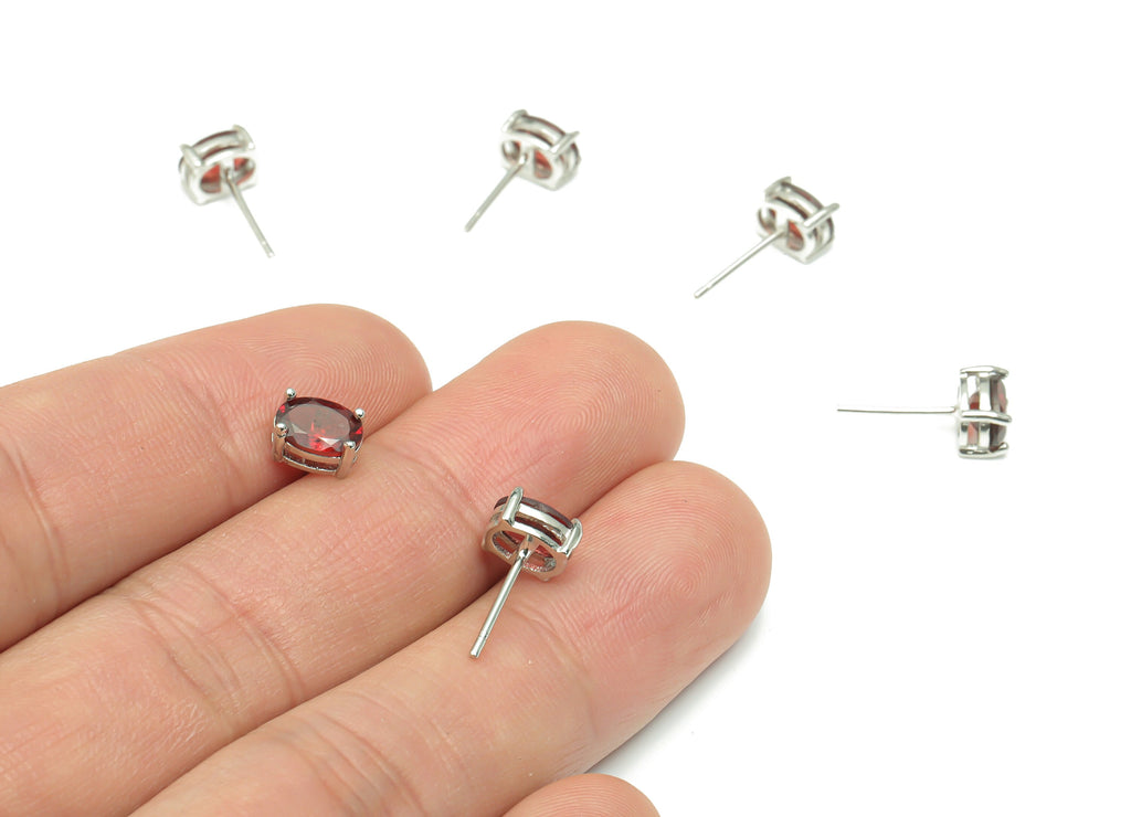Sterling Silver Garnet Stud Earrings - Oval Natural Stone Earring Post - 925 Silver Earrings - Minimalist Style - 7.24x5.16x4.35mm – SI1005E - DOMEDBAZAAR
