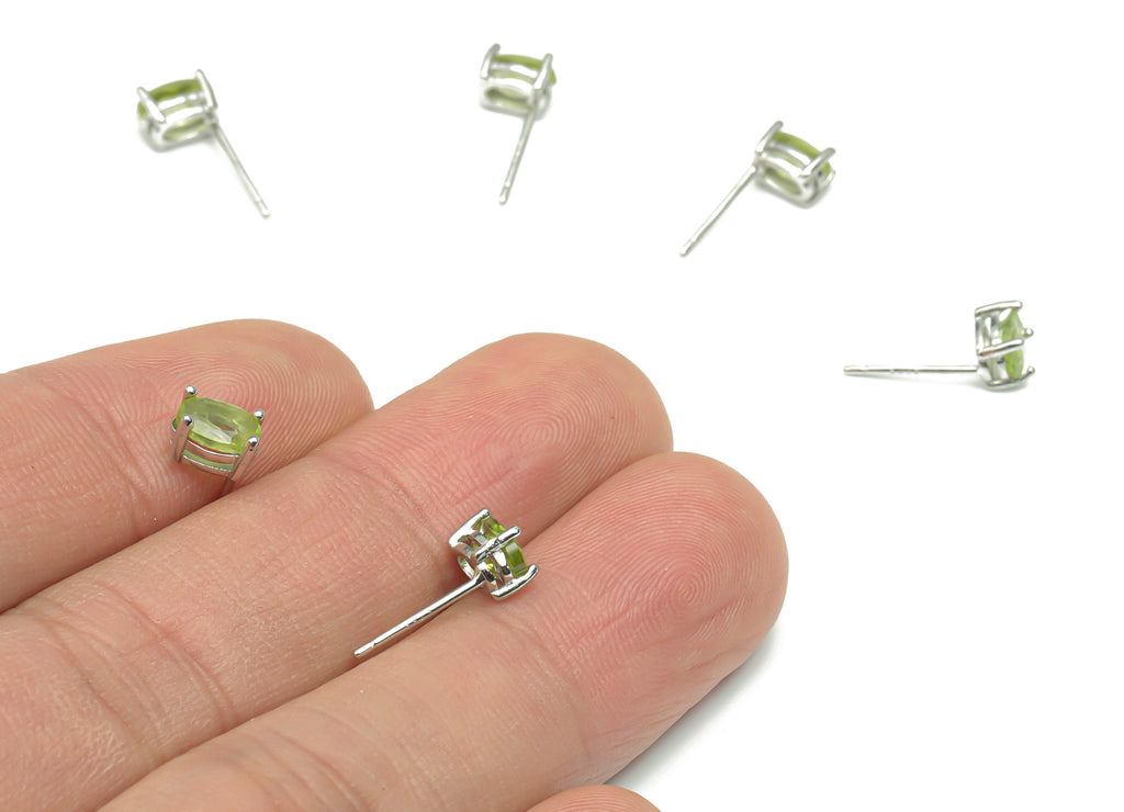 Sterling Silver Olivine Stud Earrings - Oval Natural Stone Earring Post - 925 Silver Earrings - Minimalist Style - 6.2x4.31x3.32mm – SI1004A - DOMEDBAZAAR