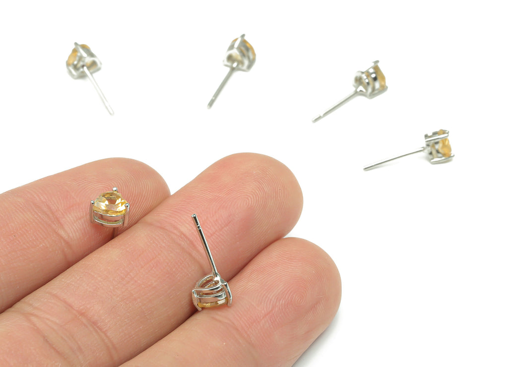 Sterling Silver Citrine Stud Earrings - Heart Natural Stone Earring Post - 925 Silver Earrings - Minimalist Style - 5.86x5.3x3.9mm – SI1007E - DOMEDBAZAAR