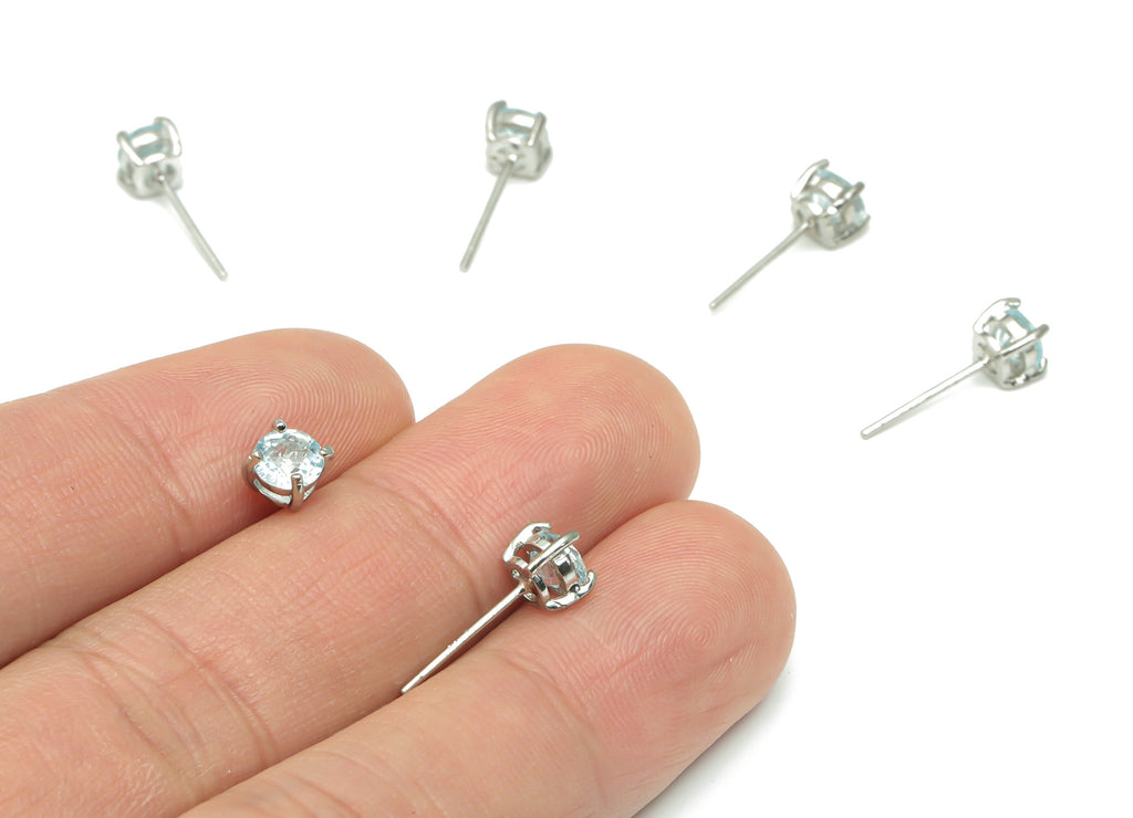 Sterling Silver Blue Topaz Stud Earrings - Mini Circle Natural Stone Post - 925 Silver Earrings - Minimalist Style - 5x5x4.5mm – SI1008B - DOMEDBAZAAR