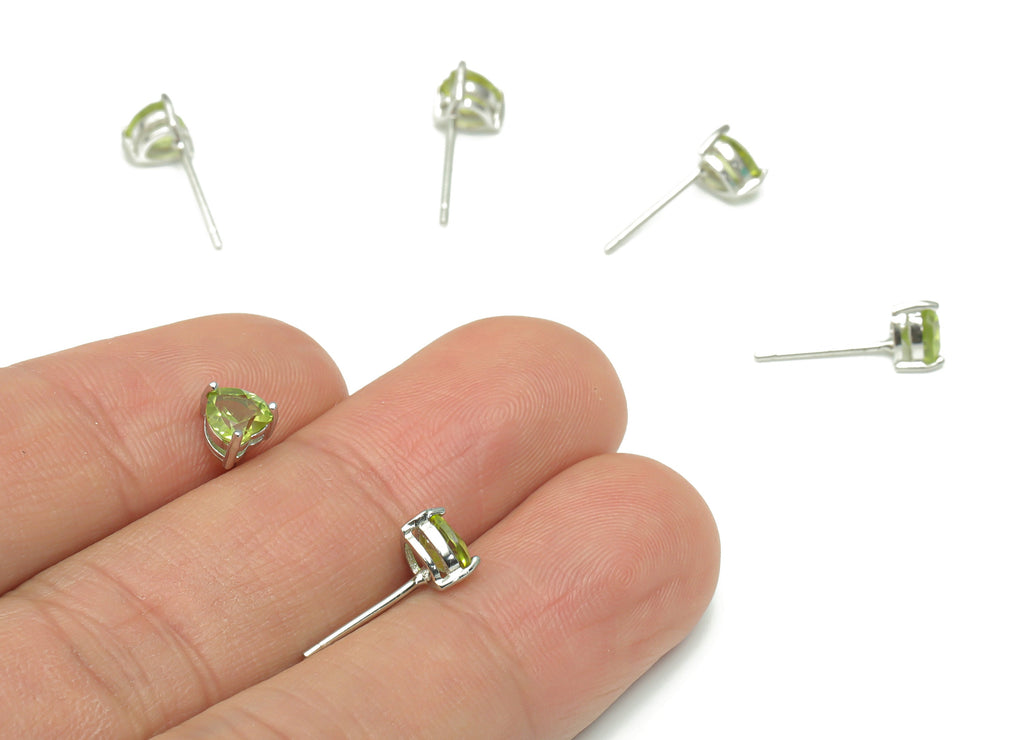 Sterling Silver Olivine Stud Earrings - Heart Natural Stone Earring Post - 925 Silver Earrings - Minimalist Style - 5.86x5.3x3.9mm – SI1007B - DOMEDBAZAAR