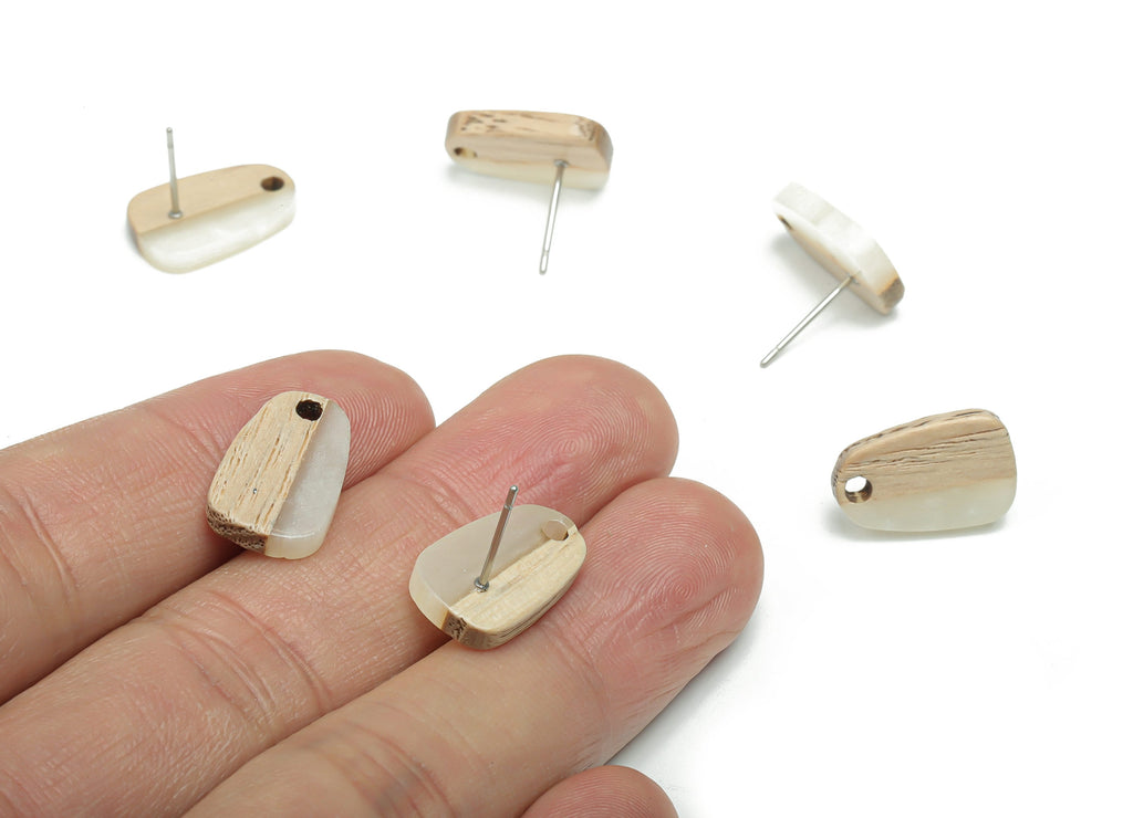 Natural Wood Drop Earring Stud - Resin Drop Earring Post - 316 Surgical Stainless Steel - Jewelry Supplies - 16.08x10.26x2.89mm - BB1166E - DOMEDBAZAAR