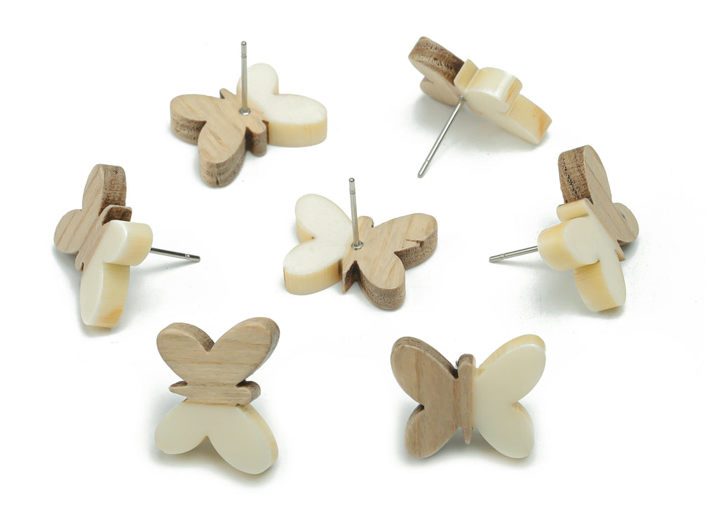 Natural Wood Butterfly Earring Stud - Resin Butterfly Post - 316 Surgical Stainless Steel - Jewelry Supplies - 17.87x13.77x3.78mm - BB1165B - DOMEDBAZAAR