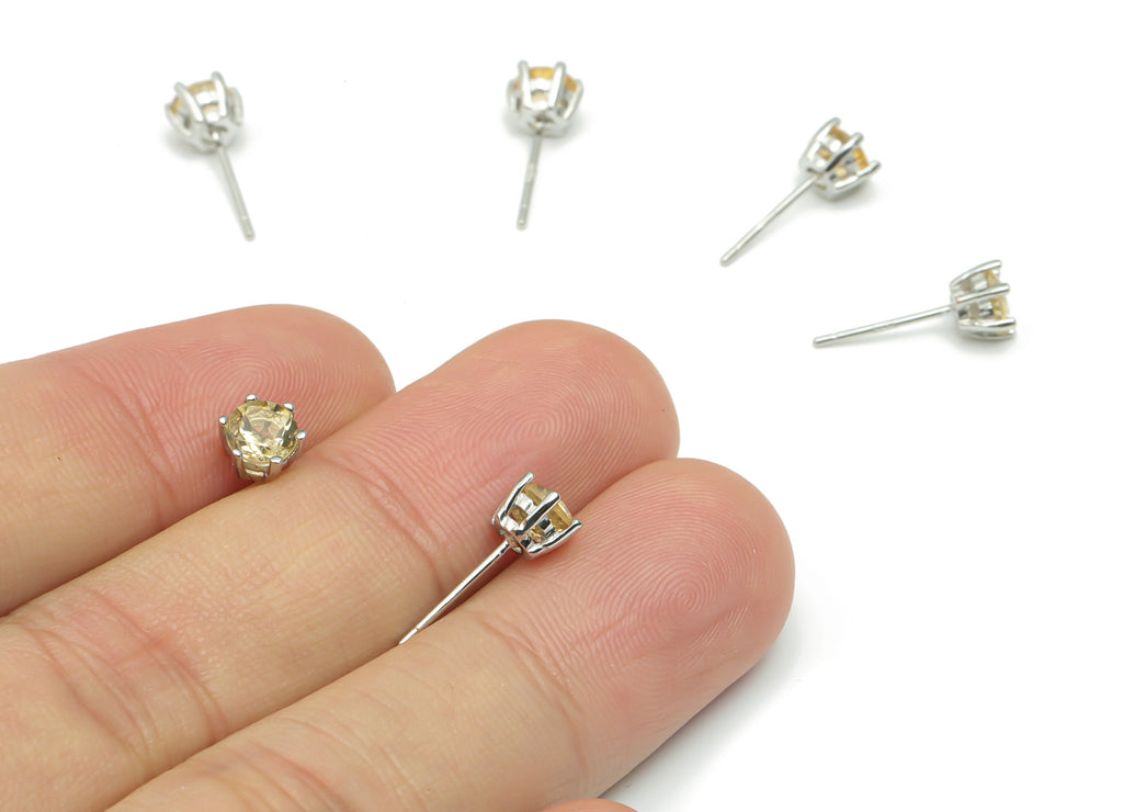 Sterling Silver Citrine Stud Earrings - Mini Circle Natural Stone Post - 925 Silver Earrings - Minimalist Style - 5.46x5.46x4.43mm – SI1013B - DOMEDBAZAAR