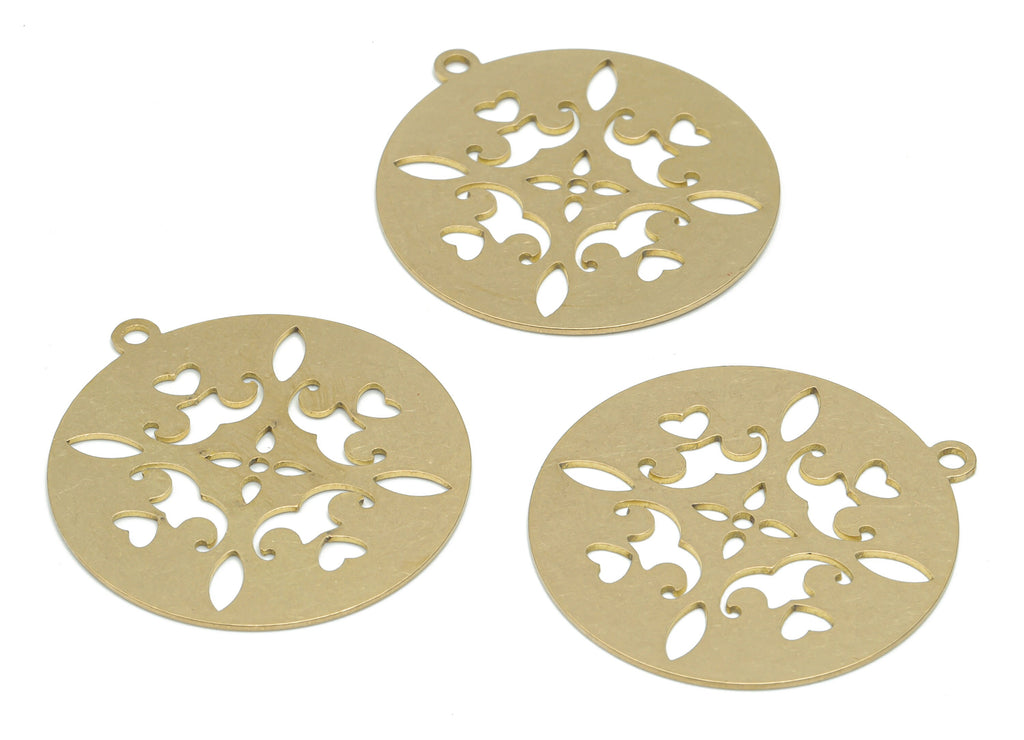 Brass Round Marquise Heart Earring Charms - Raw Brass Drop Beard Circle Pendant - DIY Jewelry Making Supplies - 35.81x32.87x0.67mm - PPA2591 - DOMEDBAZAAR