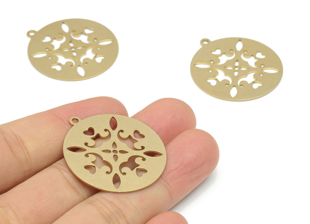 Brass Round Marquise Heart Earring Charms - Raw Brass Drop Beard Circle Pendant - DIY Jewelry Making Supplies - 35.81x32.87x0.67mm - PPA2591 - DOMEDBAZAAR