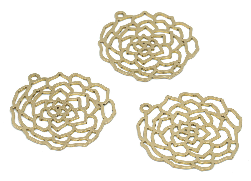 Brass Botanical Flower Sun Earring Charms - Raw Brass Sun Flower Pendant - DIY Jewelry Making Supplies - 34.87x33.1x0.64mm - PPA2623 - DOMEDBAZAAR
