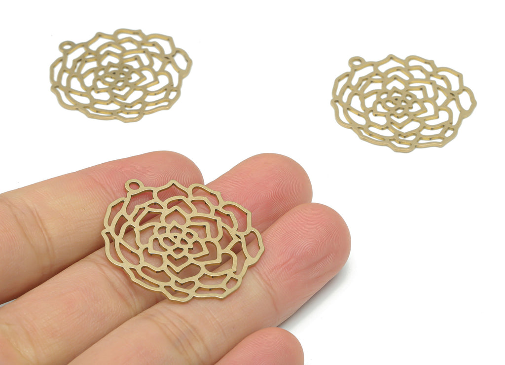 Brass Botanical Flower Sun Earring Charms - Raw Brass Sun Flower Pendant - DIY Jewelry Making Supplies - 34.87x33.1x0.64mm - PPA2623 - DOMEDBAZAAR