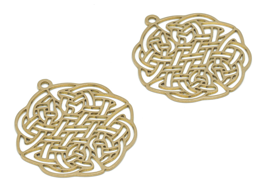 Brass Botanical Flowers Earring Charms - Raw Brass Flowers Pendant - DIY Jewelry Making Supplies - 34.76x31.96x0.76mm - PPA2610 - DOMEDBAZAAR