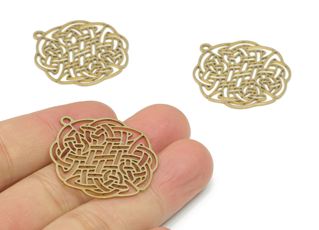 Brass Botanical Flowers Earring Charms - Raw Brass Flowers Pendant - DIY Jewelry Making Supplies - 34.76x31.96x0.76mm - PPA2610 - DOMEDBAZAAR