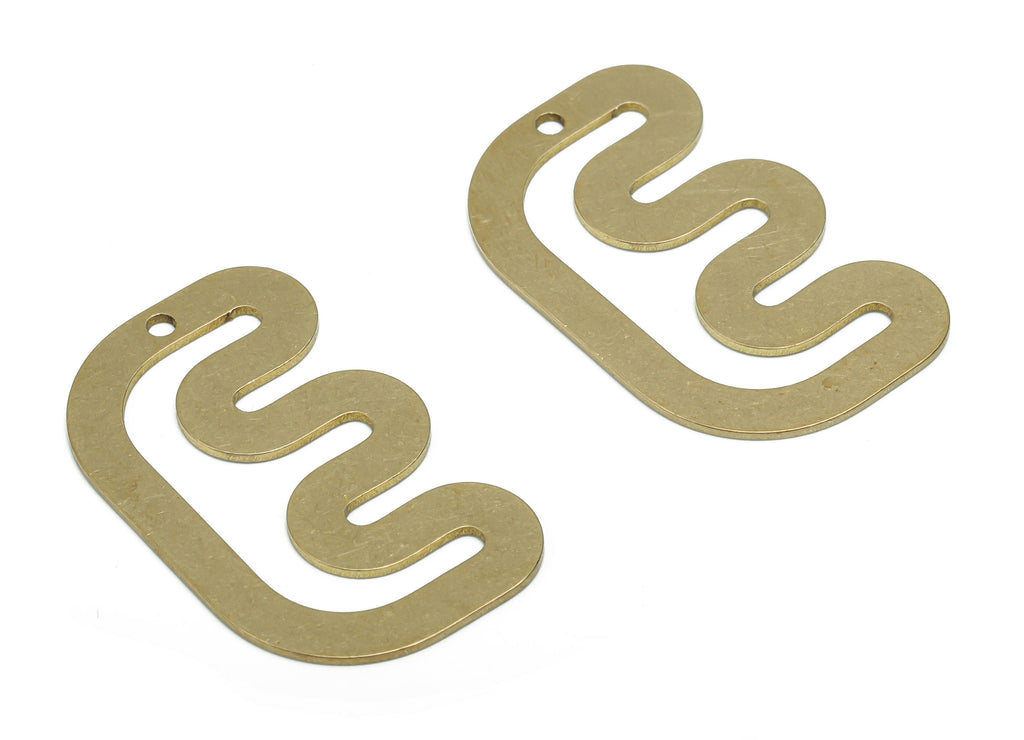 Brass E W Wave Earring Charms - Raw Brass M Wave Pendant - Jewelry Making Supplies - 34.9x21.18x0.77mm - PPZ0156 - DOMEDBAZAAR