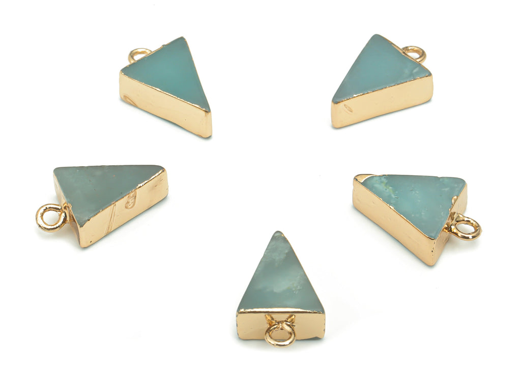 Aventurine Natural Stone Earring Charms - Brass Triangle Pendant - Gold Tone Plated Brass – Jewelry Supplies - 16.07x10.01x5.05mm – NS1635B - DOMEDBAZAAR