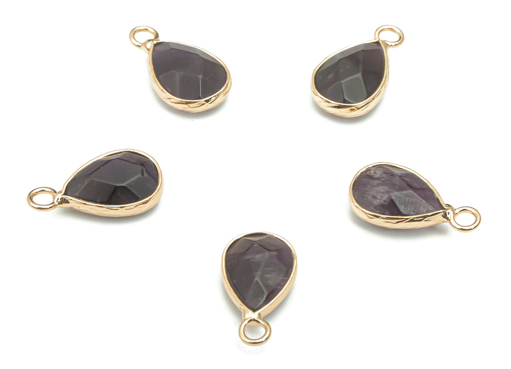 Amethyst Faceted Natural Stone Drop Charms - Brass Teardrop Pendant - Gold Tone Plated Brass – Jewelry Supplies - 17.83x9.45x4.98mm- NS1626H - DOMEDBAZAAR