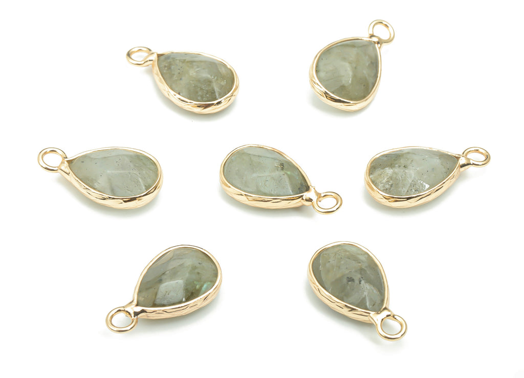 Labradorite Faceted Natural Stone Drop Charms - Brass Teardrop Pendant - Gold Tone Plated Brass – Jewelry Supplies - 17.83x9.5x5mm – NS1626F - DOMEDBAZAAR