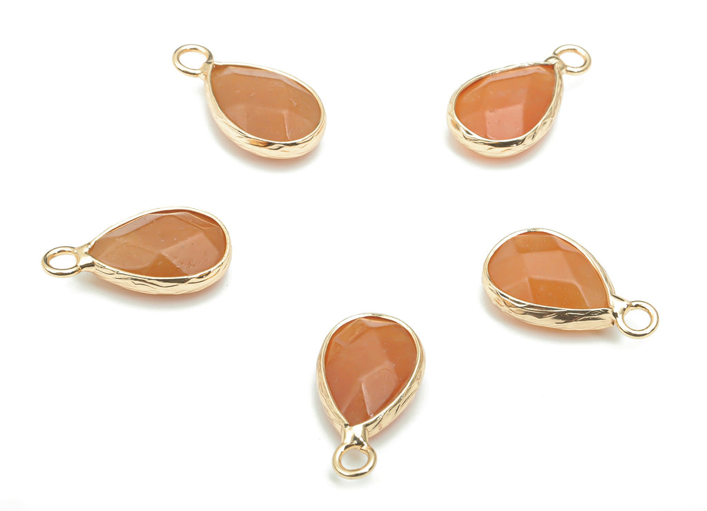 Orange Aventurine Faceted Natural Stone Charms - Brass Teardrop Pendant - Gold Tone Plated Brass – Jewelry Supplies - 17.8x9.5x5mm – NS1626G - DOMEDBAZAAR
