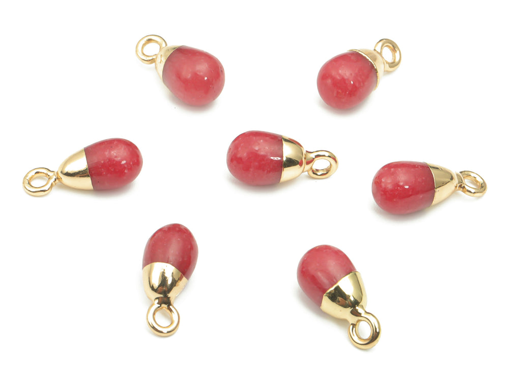Red Coral Natural Stone Drop Earring Charms - Brass Beads Pendant - Gold Tone Plated Brass – Jewelry Supplies - 13.45x6.38x6.33mm – NS1645A - DOMEDBAZAAR