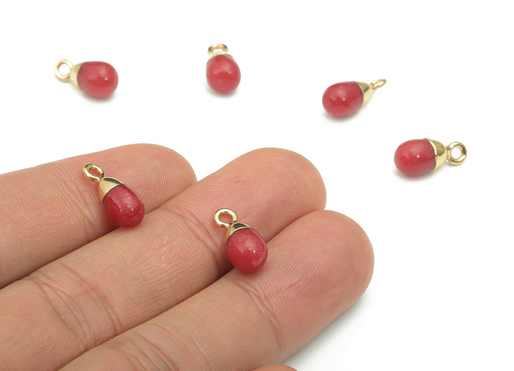 Red Coral Natural Stone Drop Earring Charms - Brass Beads Pendant - Gold Tone Plated Brass – Jewelry Supplies - 13.45x6.38x6.33mm – NS1645A - DOMEDBAZAAR