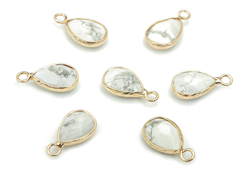 Howlite Faceted Natural Stone Teardrop Charms - Brass Drop Pendant - Gold Tone Plated Brass – Jewelry Supplies - 17.83x9.45x4.98mm – NS1626D - DOMEDBAZAAR