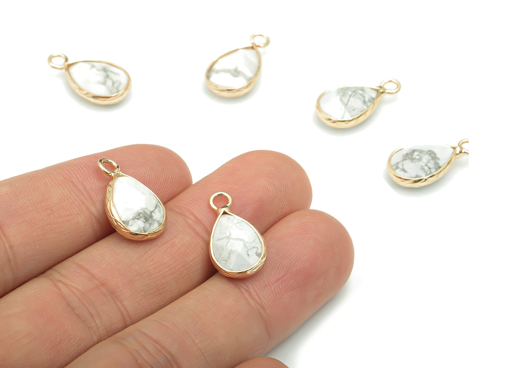 Howlite Faceted Natural Stone Teardrop Charms - Brass Drop Pendant - Gold Tone Plated Brass – Jewelry Supplies - 17.83x9.45x4.98mm – NS1626D - DOMEDBAZAAR