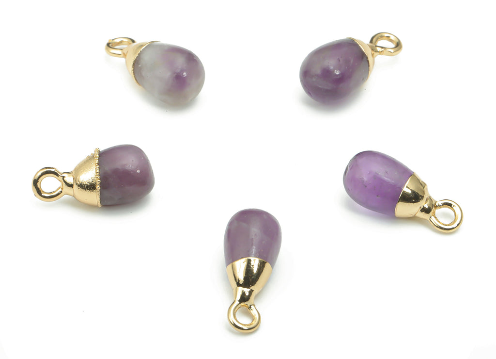 Amethyst Natural Stone Drop Earring Charms - Brass Beads Pendant - Gold Tone Plated Brass – Jewelry Supplies - 13.4x6.15x6.06mm – NS1645C - DOMEDBAZAAR