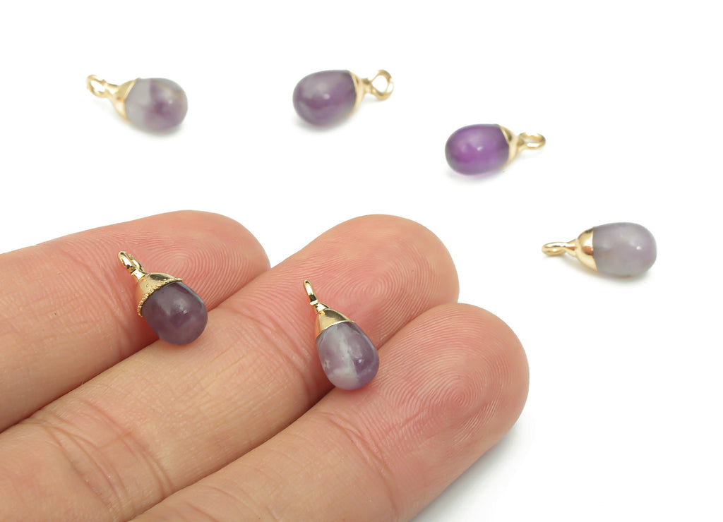 Amethyst Natural Stone Drop Earring Charms - Brass Beads Pendant - Gold Tone Plated Brass – Jewelry Supplies - 13.4x6.15x6.06mm – NS1645C - DOMEDBAZAAR