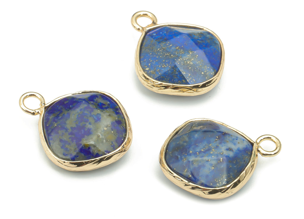 Qinghai Cui Faceted Natural Stone Charms - Brass Diamond Pendant - Gold Tone Plated Brass – Jewelry Supplies - 19.3x15.34x6.28mm – NS1637C - DOMEDBAZAAR