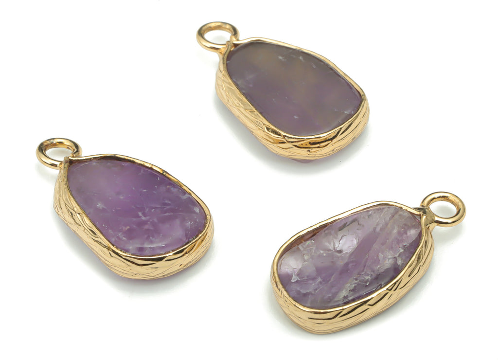 Amethyst Natural Stone Earring Charms - Brass Irregular Pendant - Gold Tone Plated Brass – Jewelry Supplies - 19.92x10.94x3.81mm – NS1640D - DOMEDBAZAAR