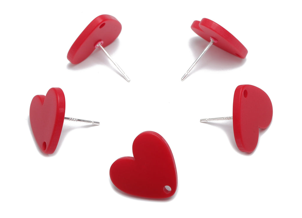 Acrylic Heart Earring Stud – Matte Acrylic Heart Post - Silver Plated Cupronickel Stud - Jewelry Supplies - 16.94x15.49x1.96mm - AC2421E - DOMEDBAZAAR