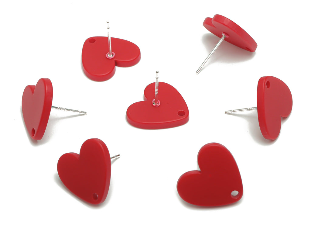 Acrylic Heart Earring Stud – Matte Acrylic Heart Post - Silver Plated Cupronickel Stud - Jewelry Supplies - 16.94x15.49x1.96mm - AC2421E - DOMEDBAZAAR