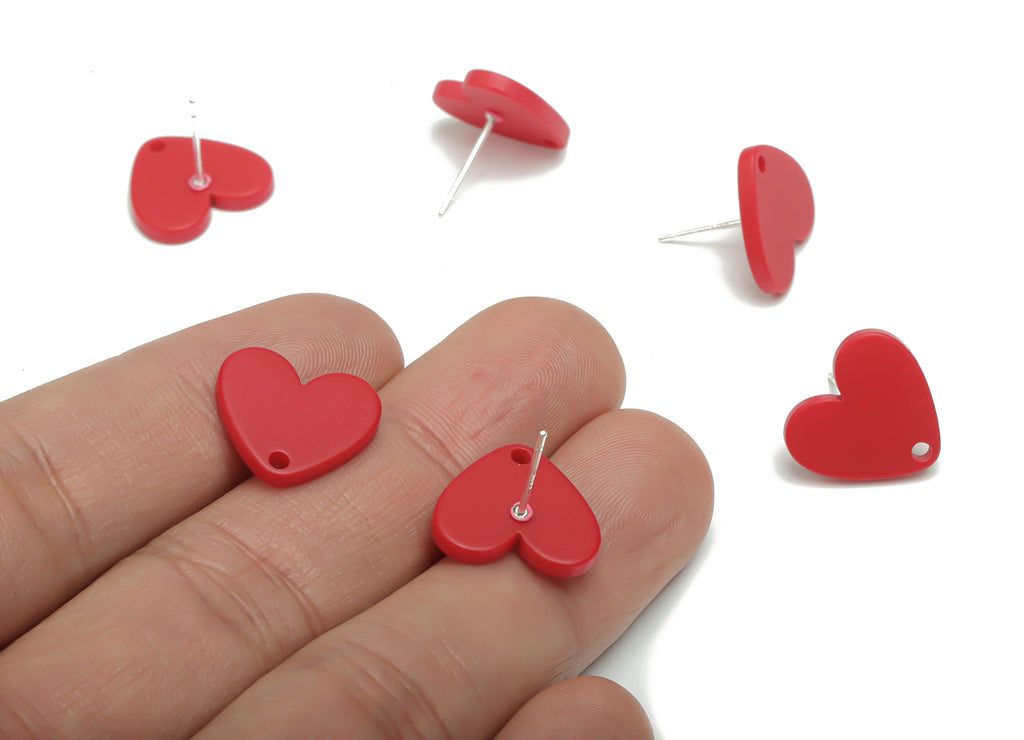 Acrylic Heart Earring Stud – Matte Acrylic Heart Post - Silver Plated Cupronickel Stud - Jewelry Supplies - 16.94x15.49x1.96mm - AC2421E - DOMEDBAZAAR